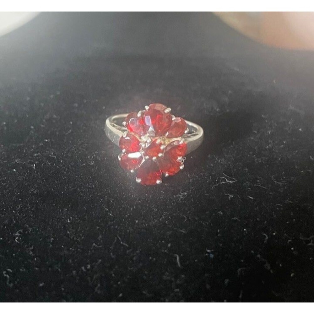 Garnet and Sterling Cluster Ring Size 7.5